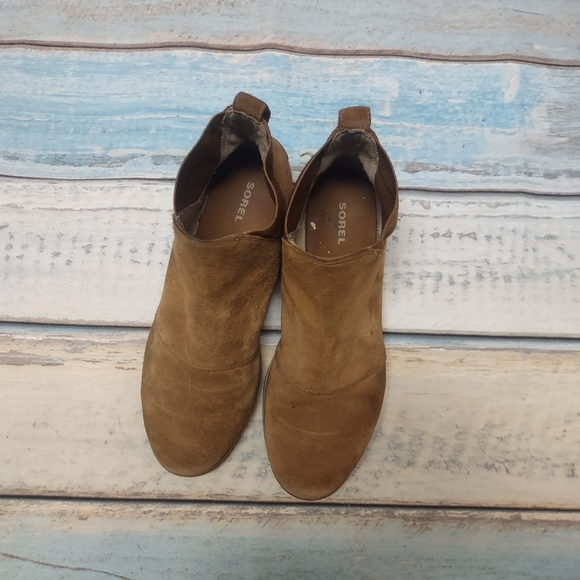 Sorel Suede Harlow Chelsea Boot Waterproof Ankle Boot Brown Tan Leather Booties - Picture 4 of 9